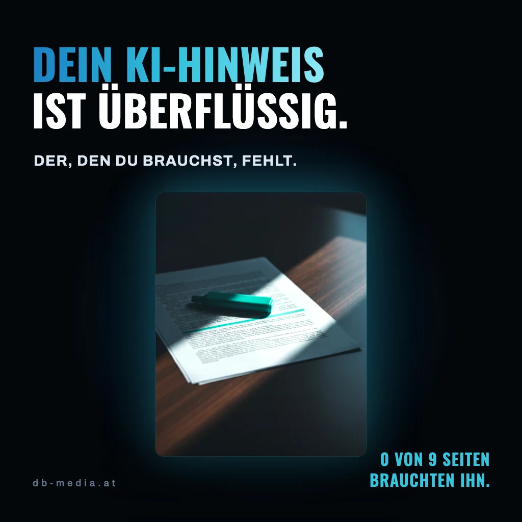 Der KI-Hinweis auf deiner Website ist vermutlich überflüssig. Der, den du brauchst, fehlt.